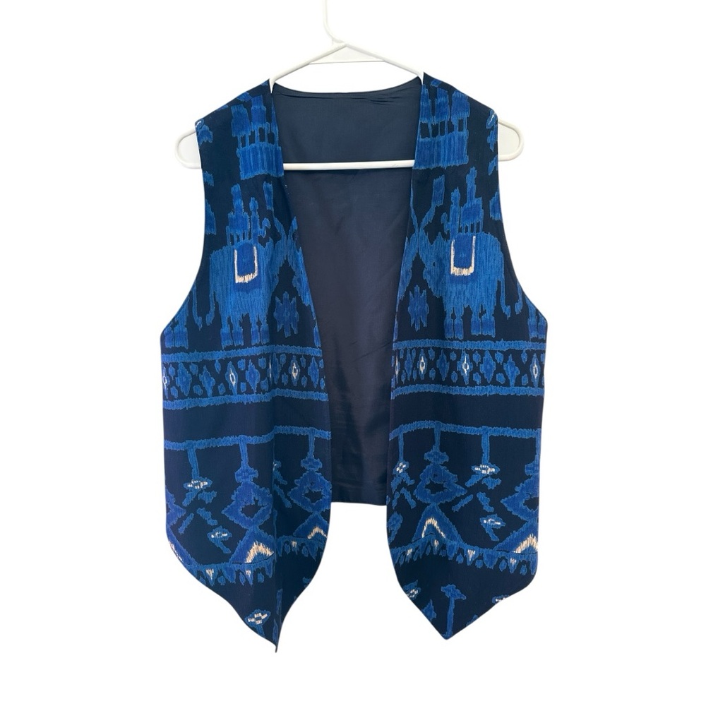 Vintage 80’s/90’s Red Rock Reflections Blue Elephant Print Vest Size Small